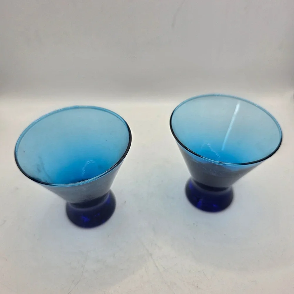 Vintage Cobalt Blue Flared Glass Shot Cordial Glasses Set of 2 Weighted Base